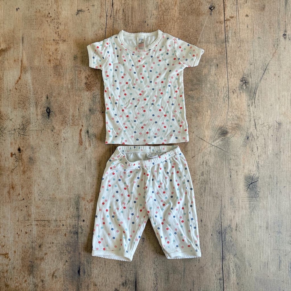Mini Boden Kids Girls Polka Dot Pajama Set White Multi Color Cotton 2pc Size 4